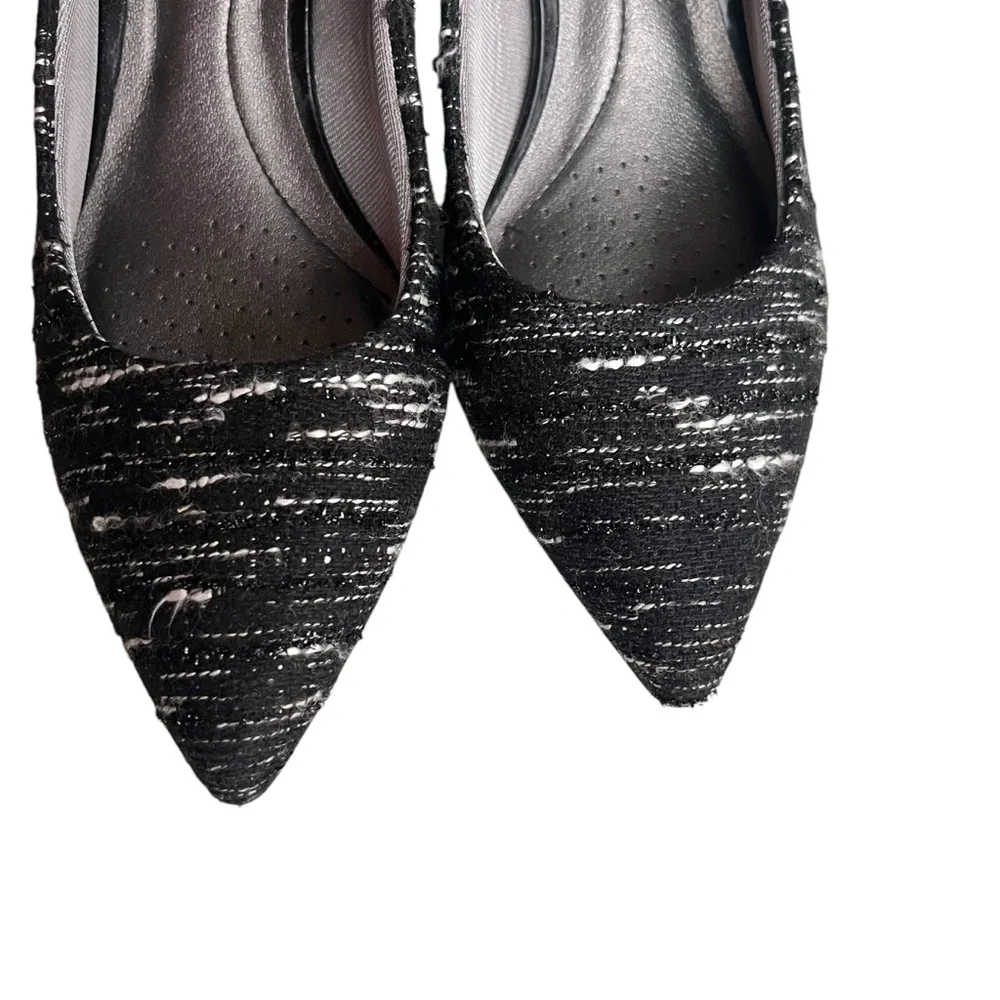Lifestride Womens 7M Black White Shimmer Tweed Sevyn Flex Pointy Toe Heels Pumps